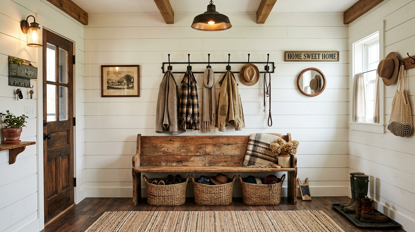 14 Charming Farmhouse Mudroom Ideas for Rustic Entryway Style